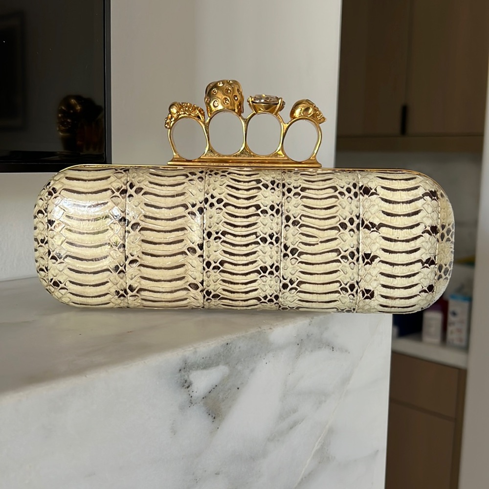Alexander McQueen Python Snakeskin skull knuckle clutch